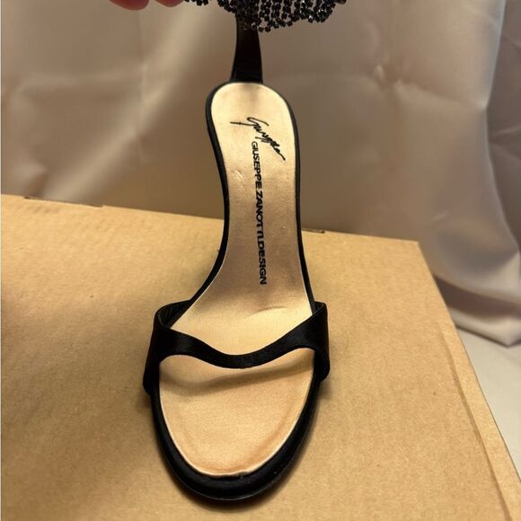 Rare Y2K Giuseppe Zanotti Vicini Black Satin Rhinestone Ankle Strap Heels Italy - Picture 3 of 15